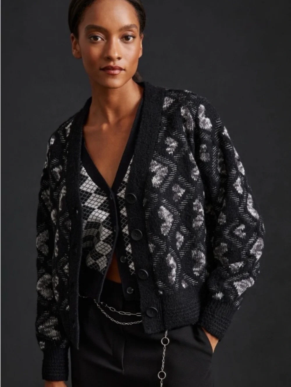 NWT Anthropologie Lili Sidonio x Molly  Hearts  Black/ White Cardigan, L